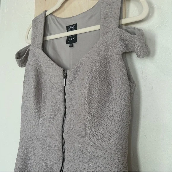JAX Bodycon Shimmer Silver Sexy Full Front Zip Elegant Cocktail Dress, 10 - Picture 3 of 13